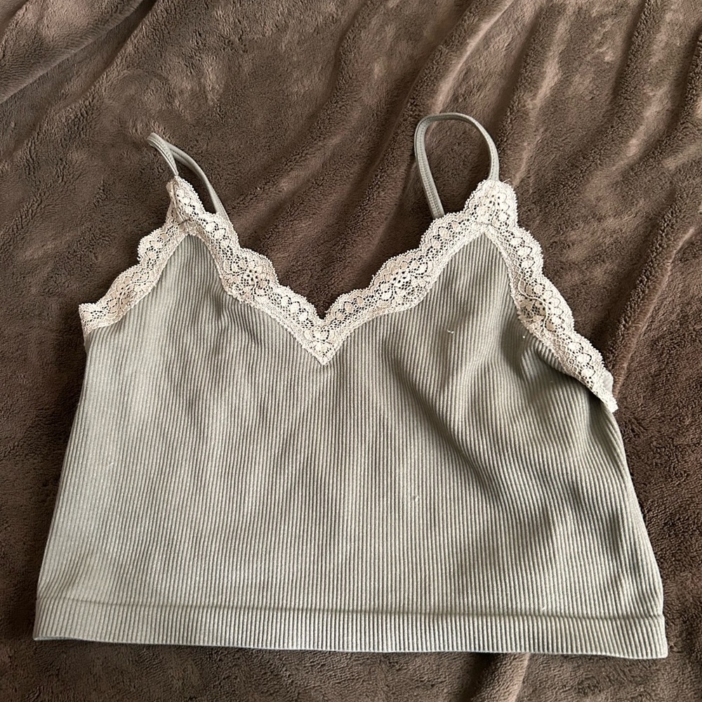 Elegant Lace Trim Ribbed Tank Top